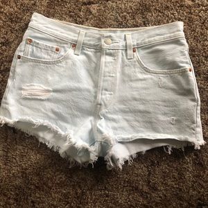 Levi 501 light wash jean shorts